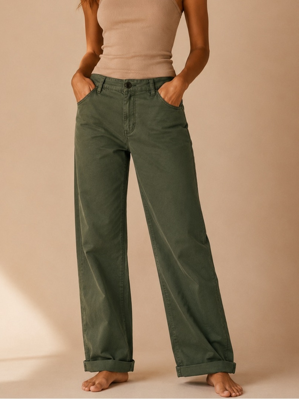 Evereve Wide Leg Green Pants Size 31 Premium Stretch